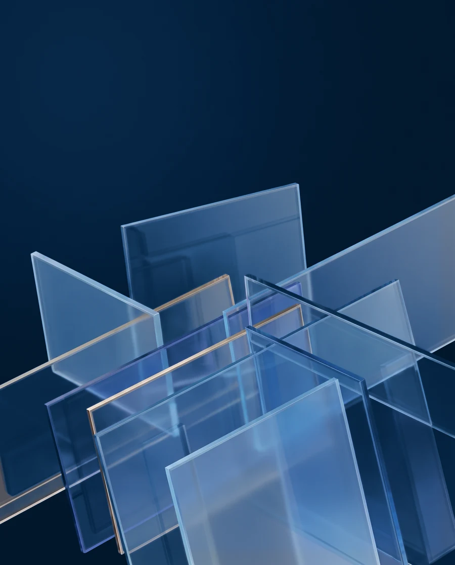 Clear glass panes crossing at angles on Navy
