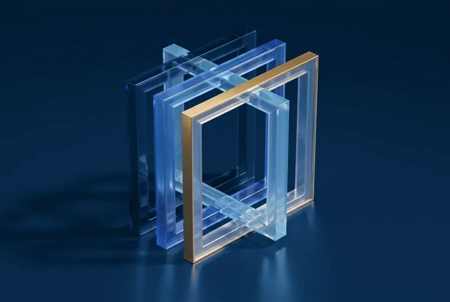Clear glass frames linked in a chain