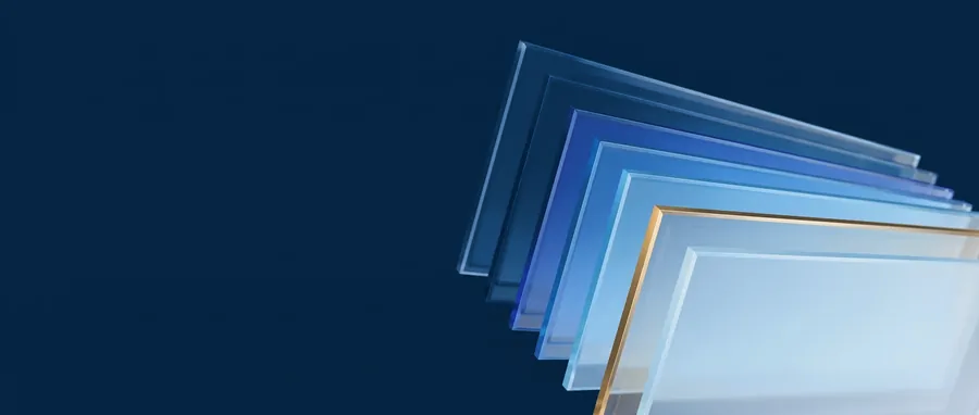 Glass panes with gold edges, fanned out side by side