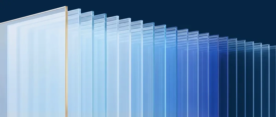 A long row of translucent glass panes