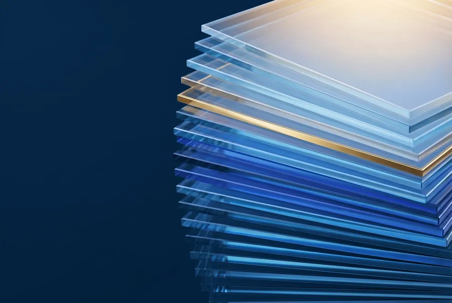 Stacked glass sheets with gold edges