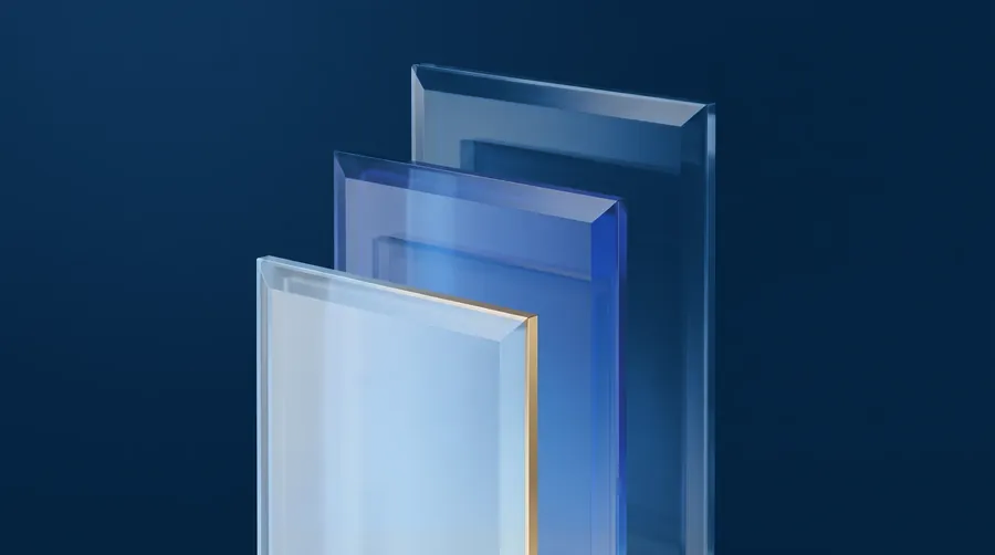 Three standing glass panes