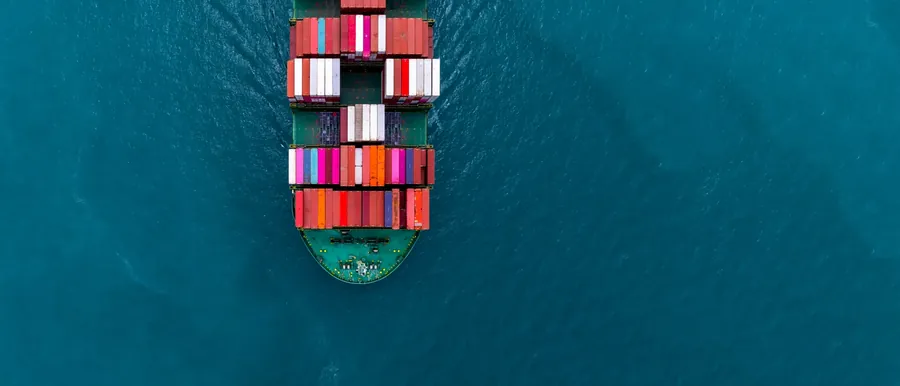 Container ship bow from above