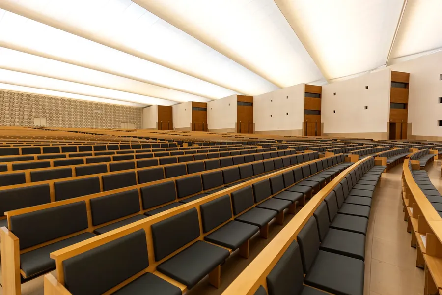 Empty curved lecture theatre
