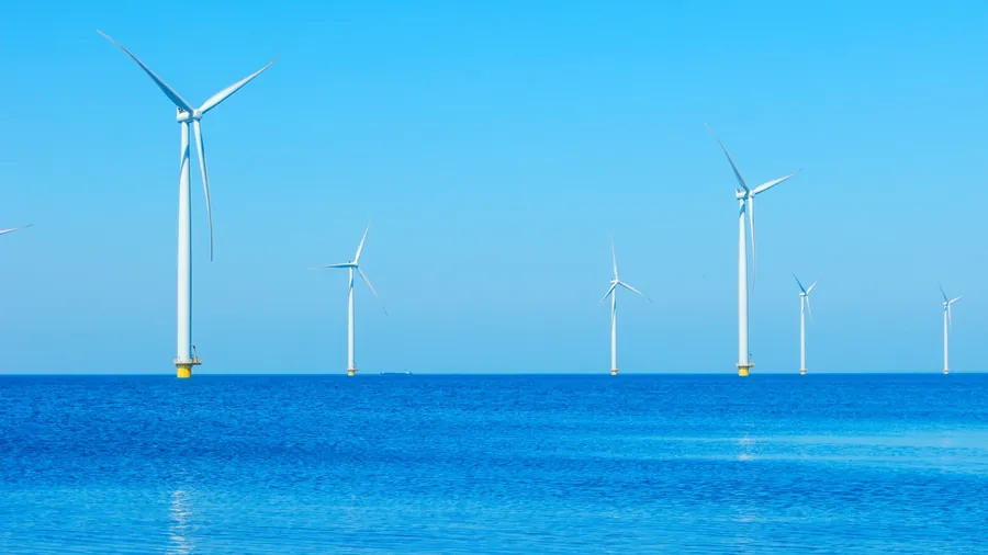 Offshore wind turbines, blue sea
