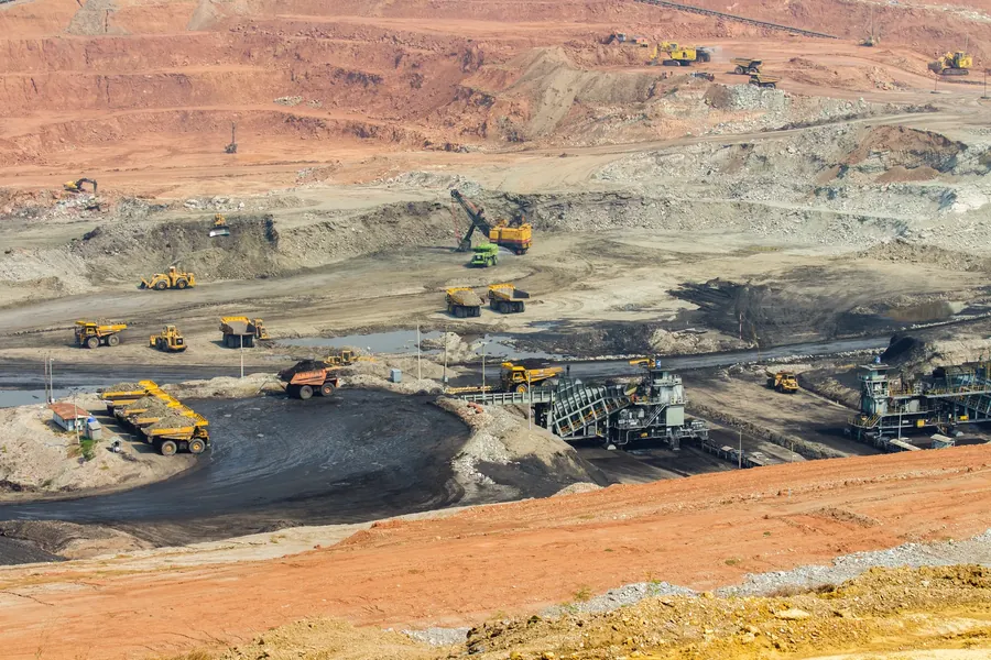 Open-pit mining, haul trucks and plant