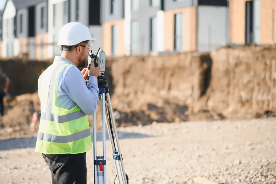 Surveyor at housing excavation